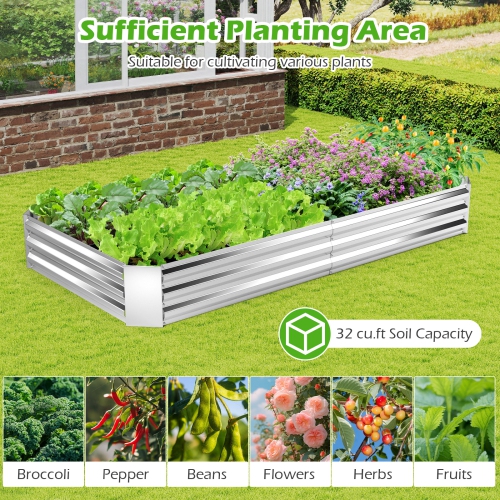 Gymax 2PCS Galvanized Raised Garden Bed Elevated Rectangle Plant Box 8 x 4 x 1FT