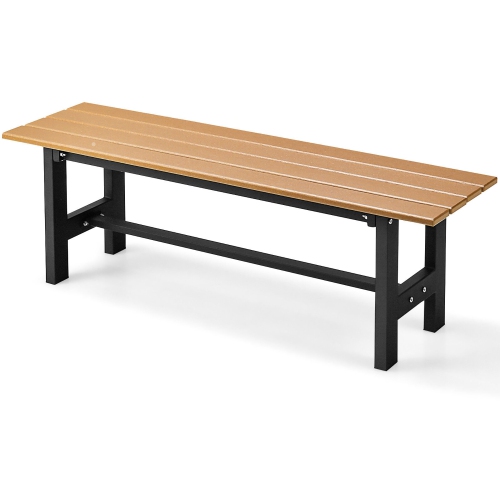 GYMAX  Outdoor HDpe Bench W/ Metal Frame 47" X 14" X 16" for Yard Garden In Brown