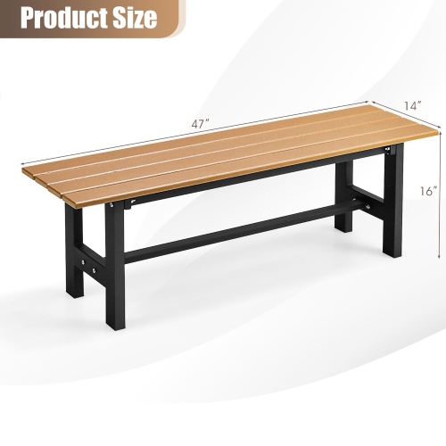 Gymax Outdoor HDPE Bench w/ Metal Frame 47'' x 14'' x 16'' for Yard Garden Brown