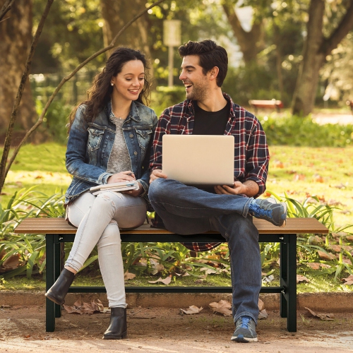 Gymax Outdoor HDPE Bench w/ Metal Frame 47'' x 14'' x 16'' for Yard Garden Brown