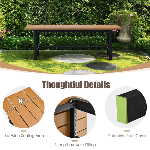 Gymax Outdoor HDPE Bench w/ Metal Frame 47'' x 14'' x 16'' for Yard Garden Brown
