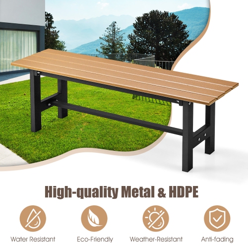 Gymax Outdoor HDPE Bench w/ Metal Frame 47'' x 14'' x 16'' for Yard Garden Brown