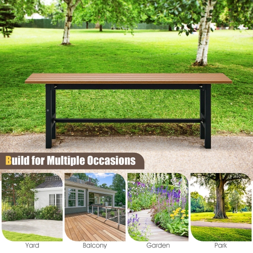 Gymax Outdoor HDPE Bench w/ Metal Frame 47'' x 14'' x 16'' for Yard Garden Brown