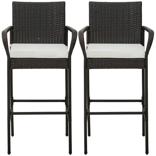 Gymax 4PCS Patio PE Wicker Bar Chairs Counter Height Barstools With Armrests & Cushions
