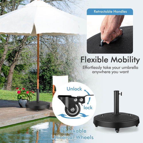 Gymax Patio 51 lbs 20.5'' Round Resin Umbrella Base w/ Wheels Handles Table Market Stand