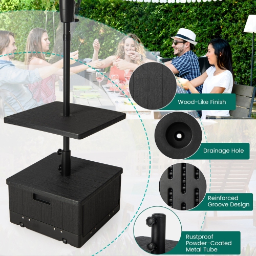 Gymax Patio 175lbs Fillable Umbrella Base w/ Table Tray Wheeled 3-in-1 Stand Outdoor