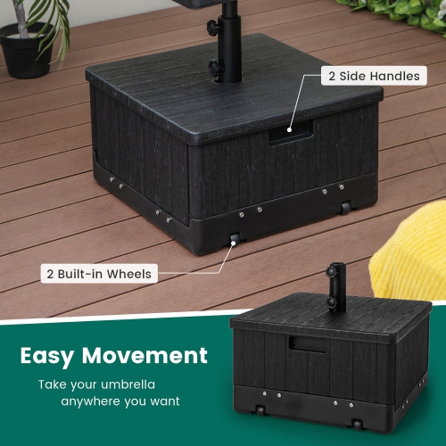 Gymax Patio 175lbs Fillable Umbrella Base w/ Table Tray Wheeled 3-in-1 Stand Outdoor
