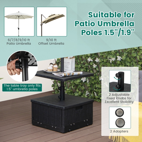 Gymax Patio 175lbs Fillable Umbrella Base w/ Table Tray Wheeled 3-in-1 Stand Outdoor