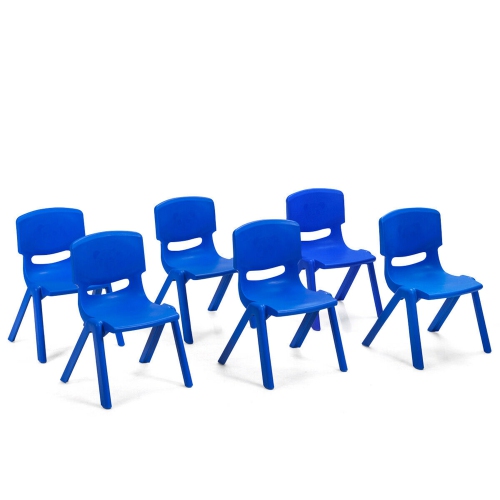 GYMAX  6-Pack Kids Plastic Stackable Classroom Chairs Indoor/outdoor Kindergarten In Blue