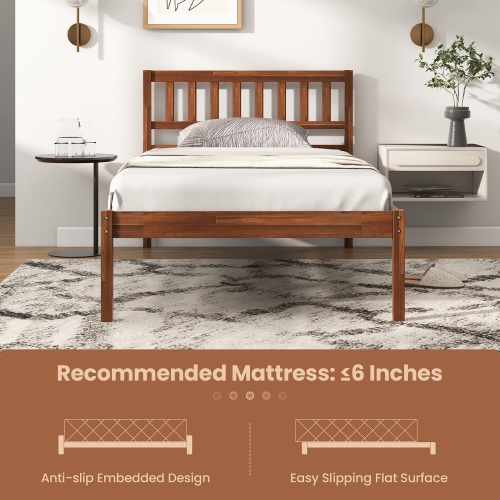 Gymax Twin/Full/Queen Platform Bed with Headboard Solid Wood Leg Mattress Foundation Walnut