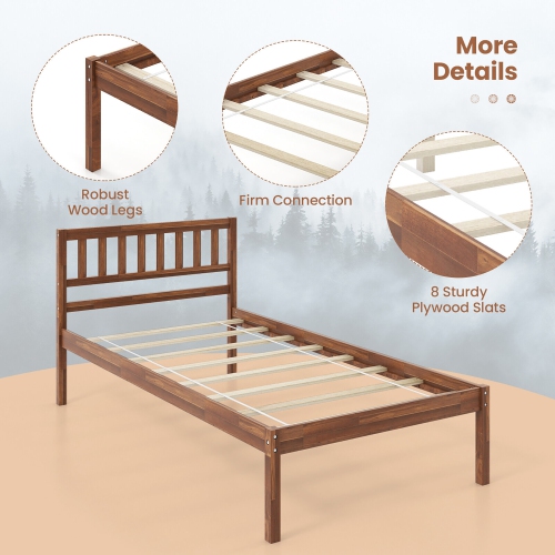 Gymax Twin/Full/Queen Platform Bed with Headboard Solid Wood Leg Mattress Foundation Walnut