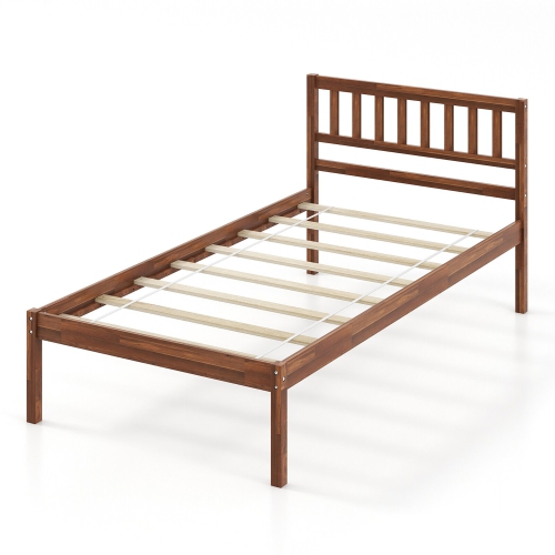 Gymax Twin/Full/Queen Platform Bed with Headboard Solid Wood Leg Mattress Foundation Walnut