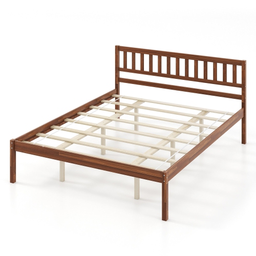 Gymax Twin/Full/Queen Platform Bed with Headboard Solid Wood Leg Mattress Foundation Walnut