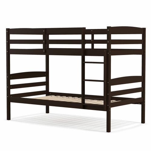 Gymax Twin Over Twin Bunk Bed Wooden Convertible Into 2 Beds High Guardrails