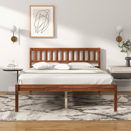 Gymax Twin/Full/Queen Platform Bed with Headboard Solid Wood Leg Mattress Foundation Walnut