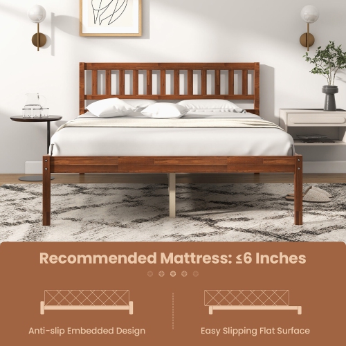 Gymax Twin/Full/Queen Platform Bed with Headboard Solid Wood Leg Mattress Foundation Walnut