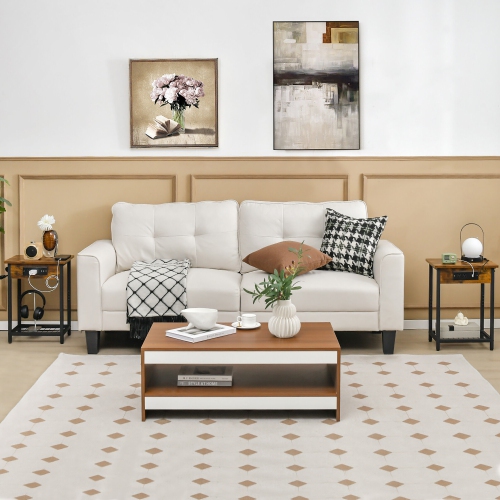 Gymax 2PCS Bedside Sofa Tables Nightstand w/ Charging Station for Bedroom Living Room