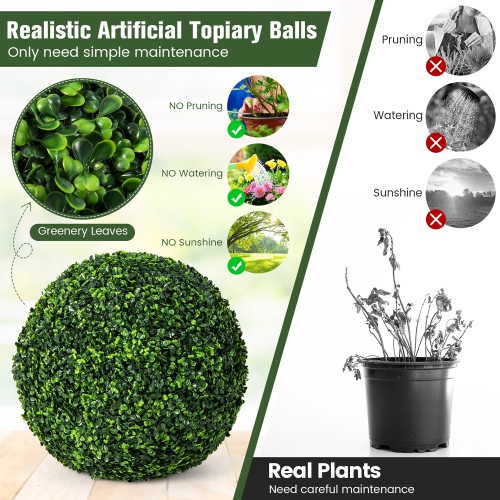 Gymax 2 PCS Artificial Plant Topiary Ball 19'' Faux Decorative Balls for Indoor Outdoor