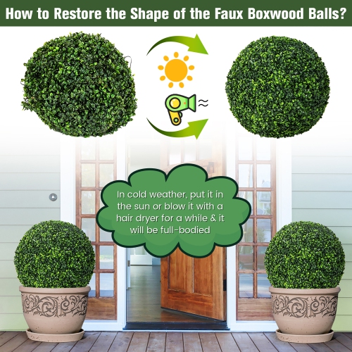 Gymax 2 PCS Artificial Plant Topiary Ball 19'' Faux Decorative Balls for Indoor Outdoor