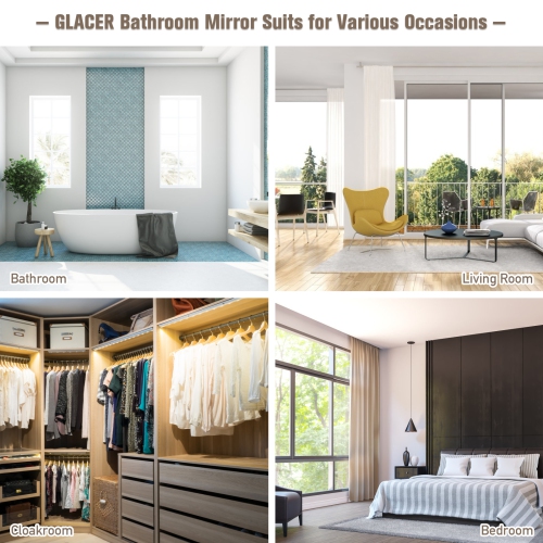 Topbuy Square Vanity Makeup Mirror Bathroom Wall Mirror w/ Holding Shelf White