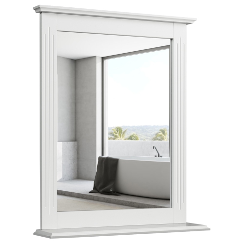 Topbuy Square Vanity Makeup Mirror Bathroom Wall Mirror w/ Holding Shelf White