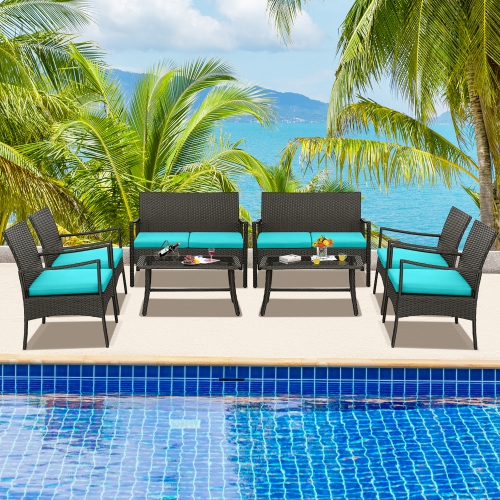 Gymax Pcs Patio Rattan Pe Wicker Furniture Conversation Set W Sofa Chair Table Best Buy Canada