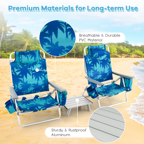 Gymax 2-Pack Folding Backpack Beach Chair Table Set 5-Position Outdoor Reclining Chair