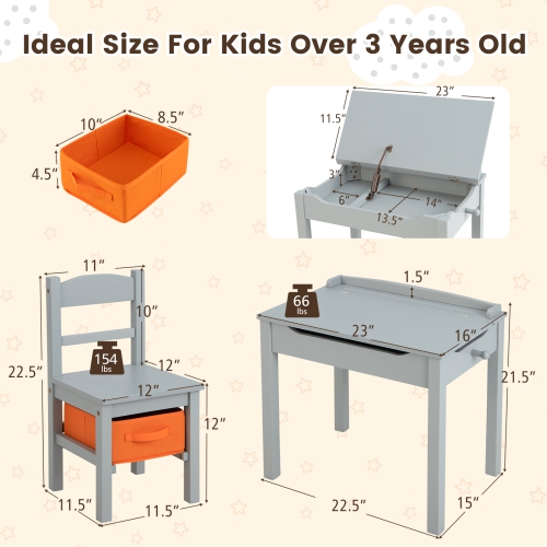 Gymax Kids Table and Chair Set Wood Activity Study Desk w/ Storage Drawer Hook