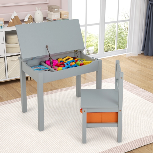 Gymax Kids Table and Chair Set Wood Activity Study Desk w/ Storage Drawer Hook