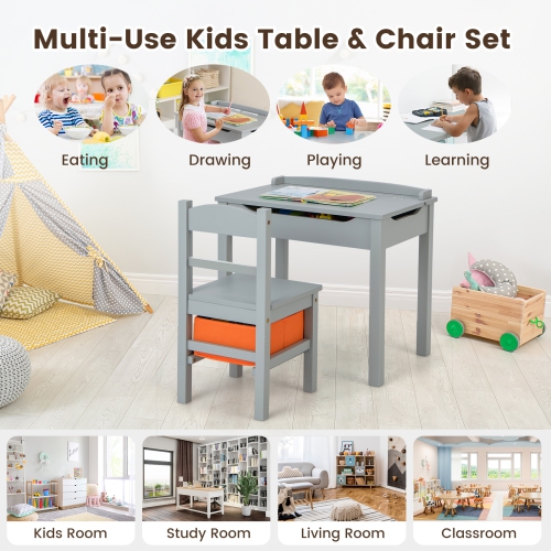 Gymax Kids Table and Chair Set Wood Activity Study Desk w/ Storage Drawer Hook
