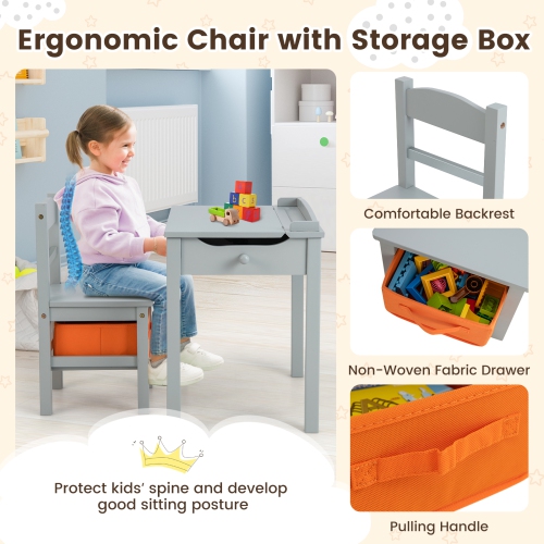 Gymax Kids Table and Chair Set Wood Activity Study Desk w/ Storage Drawer Hook
