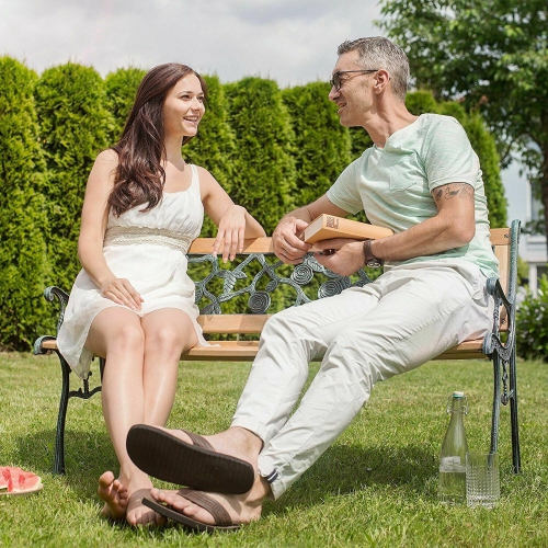 Topbuy Garden Iron Bench Porch Path Hardwood Chair for Patio Park Outdoor Deck