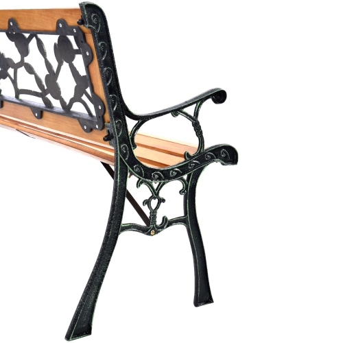 Topbuy Garden Iron Bench Porch Path Hardwood Chair for Patio Park Outdoor Deck