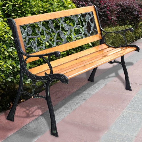 Topbuy Garden Iron Bench Porch Path Hardwood Chair for Patio Park Outdoor Deck