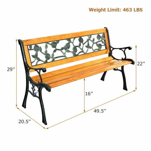 Topbuy Garden Iron Bench Porch Path Hardwood Chair for Patio Park Outdoor Deck