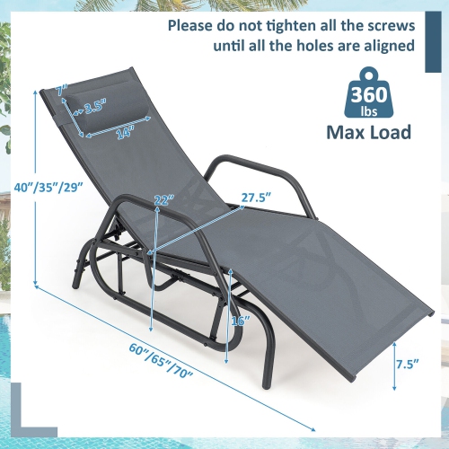 Gymax Patio Chaise Lounge Glider Recliner Chair Adjustable Sturdy Metal Frame Outdoor