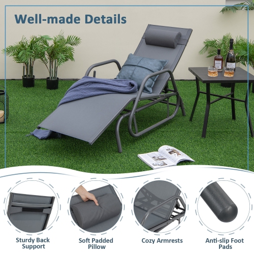 Gymax Patio Chaise Lounge Glider Recliner Chair Adjustable Sturdy Metal Frame Outdoor