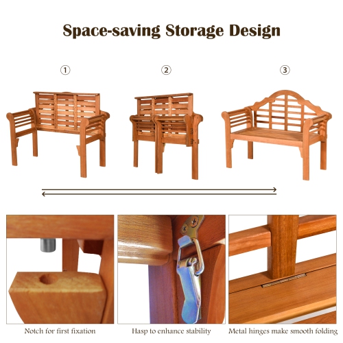 Topbuy Outdoor Wooden Folding Bench Two Person Loveseat Chair Garden Bench