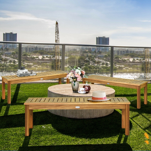 Topbuy Acacia Wood Outdoor Backless Bench Rustic Patio Dining Bench with Slatted Seat