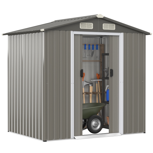 TOPBUY  6' X 4' Outdoor Storage Shed Weather Resistant Galvanized Steel Shed With Tilted Roof Lockable Sliding Doors & 4 Air Vents