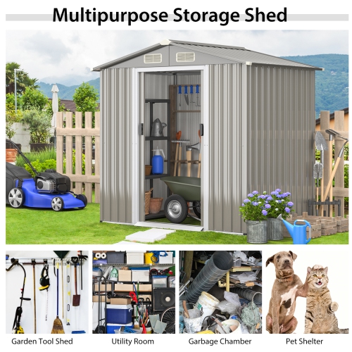Topbuy 6' x 4' Outdoor Storage Shed Weather Resistant Galvanized Steel Shed with Tilted Roof Lockable Sliding Doors & 4 Air Vents
