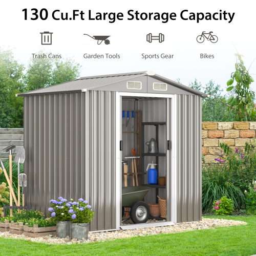 Topbuy 6' x 4' Outdoor Storage Shed Weather Resistant Galvanized Steel Shed with Tilted Roof Lockable Sliding Doors & 4 Air Vents