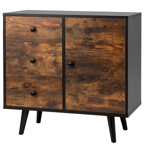 TOPBUY  Storage Cabinet With 3 Drawers And Door Cabinet Industrial Wood Accent Cabinet With Adjustable Shelf