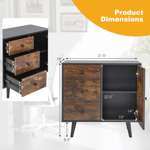 Topbuy Storage Cabinet with 3 Drawers and Door Cabinet Industrial Wood Accent Cabinet with Adjustable Shelf