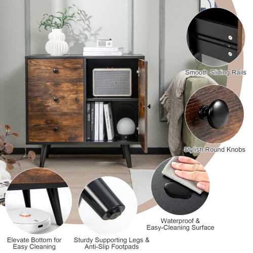 Topbuy Storage Cabinet with 3 Drawers and Door Cabinet Industrial Wood Accent Cabinet with Adjustable Shelf