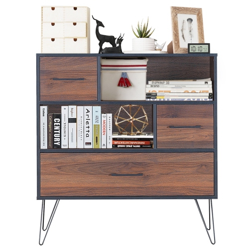 TOPBUY  Multipurpose Sideboard Storage Cabinet Unit W/metal Leg &drawer Walnut