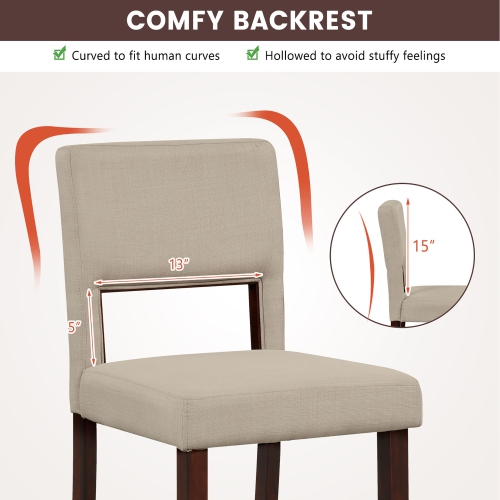 Gymax 4-Piece Linen Fabric/PVC Leather Counter Height Bar Stool Set w/ Back & Rubber Wood Legs