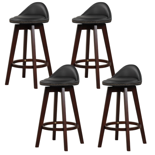 GYMAX  Set Of 4 Swivel Bar Stools 29" Bar Height Stools W/ Pvc Leather Cover In Black