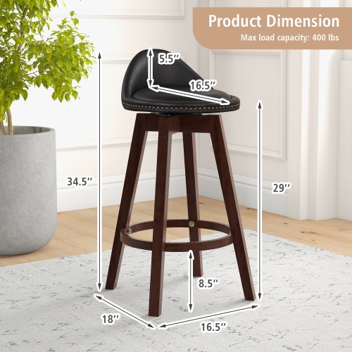 Gymax Set of 4 Swivel Bar Stools 29'' Bar Height Stools w/ PVC Leather Cover Black