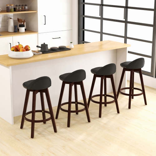 Gymax Set of 4 Swivel Bar Stools 29'' Bar Height Stools w/ PVC Leather Cover Black